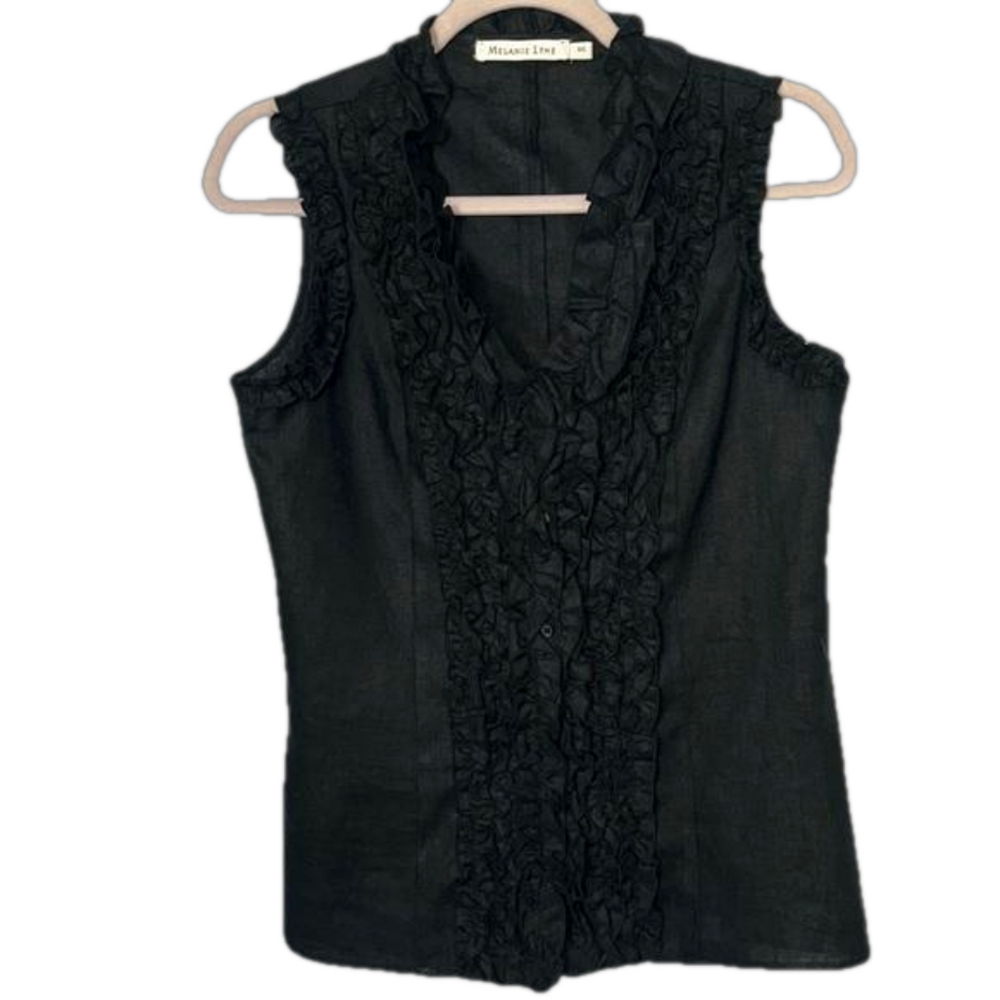 Black Linen Sleeveless Blouse